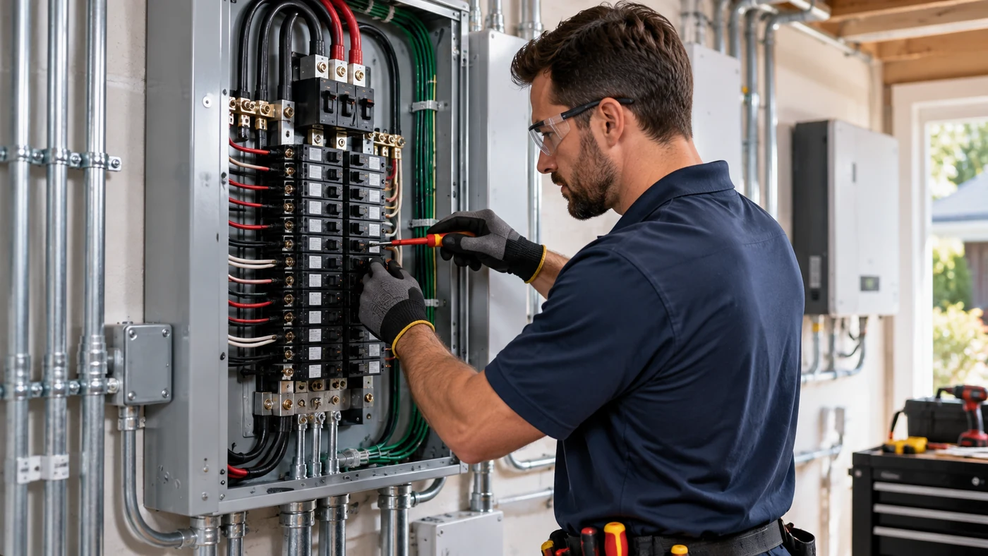 Electrician performing a panel upgrade
